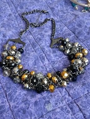 Statement Cluster Bead Necklace in Gold, Silver, and Black